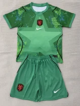 26-27 Netherlands Green Goalkeeper Kids Soccer Jersey