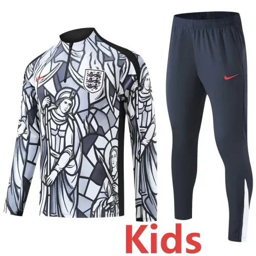 26-27 England White Kids Half Pull Tracksuit (童装)(涂鸦半拉链)