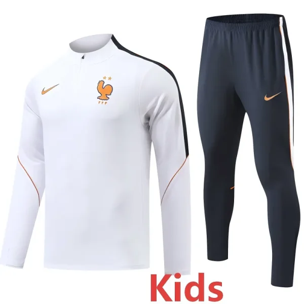 26-27 France White Kids Half Pull Tracksuit (童装)(半拉链)