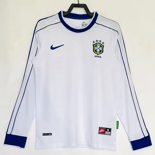 1998 Brazil White Long Sleeve Retro Soccer Jersey (长袖)