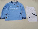 24-25 Man City Home Kids Soccer Long-sleeved Jersey