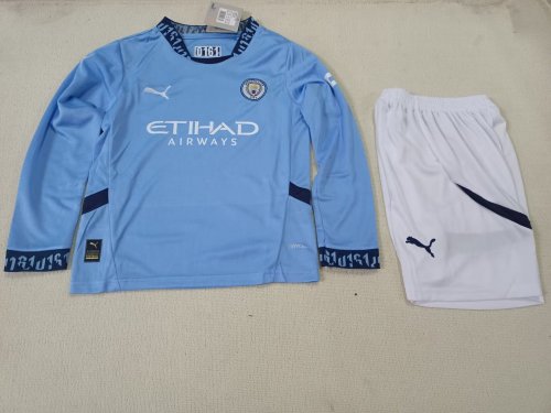 24-25 Man City Home Kids Soccer Long-sleeved Jersey