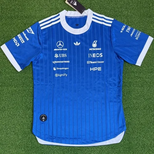 2026 Mercedes Blue T-Shirts Racing Suit (Slim-fit style)(圆领)球员