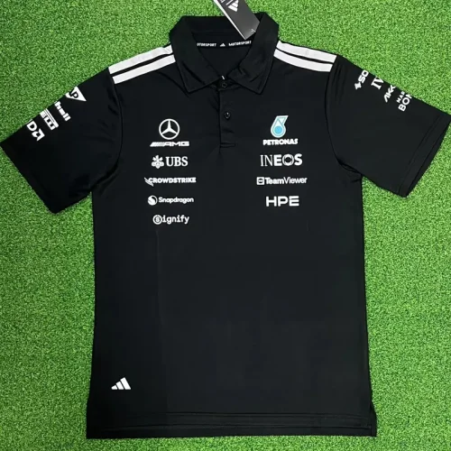 2026 Mercedes Black Polo Racing Suit (Football Jersey Size)(有领)
