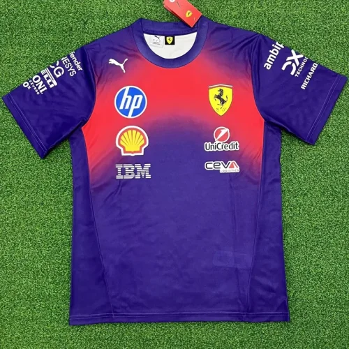 2026 Ferrari Red Blue T-Shirts Racing Suit (Football Jersey Size)(圆领)