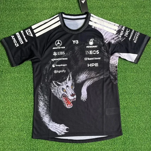 2026 Mercedes Black T-Shirts Racing Suit (Football Jersey Size)小狼头(圆领)