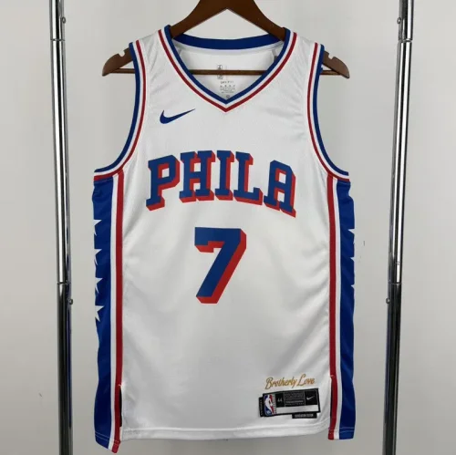 76ERS BROWN #7 White Top Quality Hot Pressing NBA Jersey (V领)