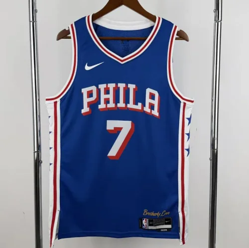 76ERS BROWN #7 Blue Top Quality Hot Pressing NBA Jersey (V领)