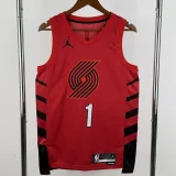 22-23 Trail Blazers MORANT #1 Red Top Quality Hot Pressing NBA Jersey (Trapeze Edition)飞人版