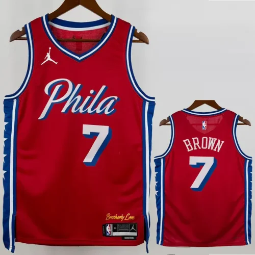 22-23 76ERS BROWN #7 Red Top Quality Hot Pressing NBA Jersey (Trapeze Edition) 飞人版