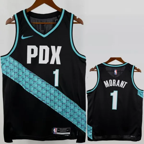 25-26 Trail Blazers MORANT #1 Black City Edition Top Quality Hot Pressing NBA Jersey (V领)