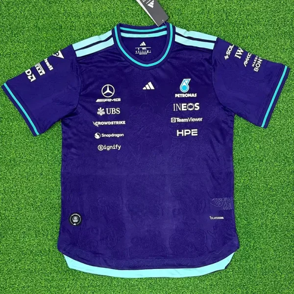 2026 Mercedes Purple T-Shirts Racing Suit (Slim-fit style)(圆领)球员