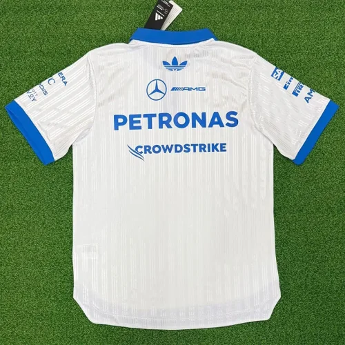 2026 Mercedes White Polo Racing Suit (Slim-fit style)有领球员
