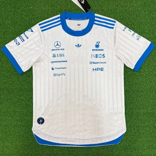 2026 Mercedes White T-Shirts Racing Suit (Slim-fit style)圆领球员