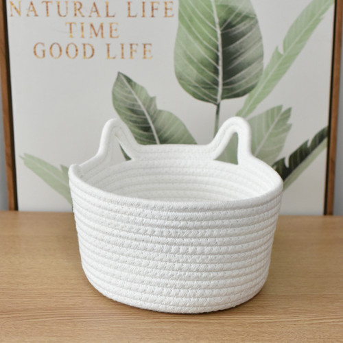 Cat Ear Design Desktop Storage Basket Hand-woven Cartoon Storage Basket Living Room Key Cotton Rope Storage Basket Storage Basket