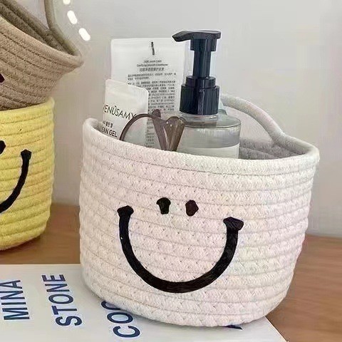 Smiling Cotton Rope Braided Hug Key Storage Basket Cotton Rope Handmade Bedside Debris Organizing Box