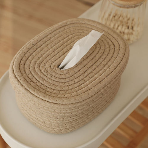 Cotton Rope Woven Tissue Box Cardboard Box Simple Rectangular Household Living Room Dining Table Napkin Storage Box