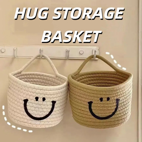 Smiling Cotton Rope Braided Hug Key Storage Basket Cotton Rope Handmade Bedside Debris Organizing Box