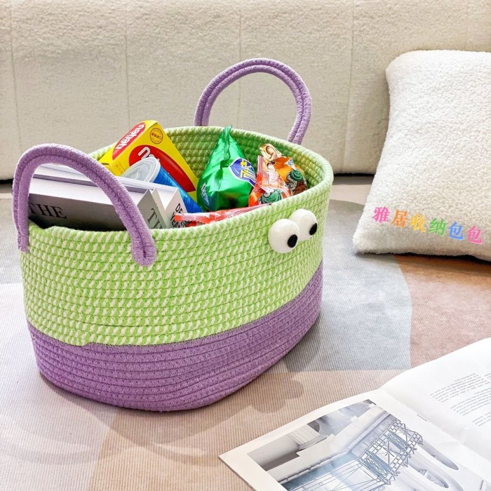 Storage Basket Woven Hand Bag Cotton Thread Storage Basket With Handle