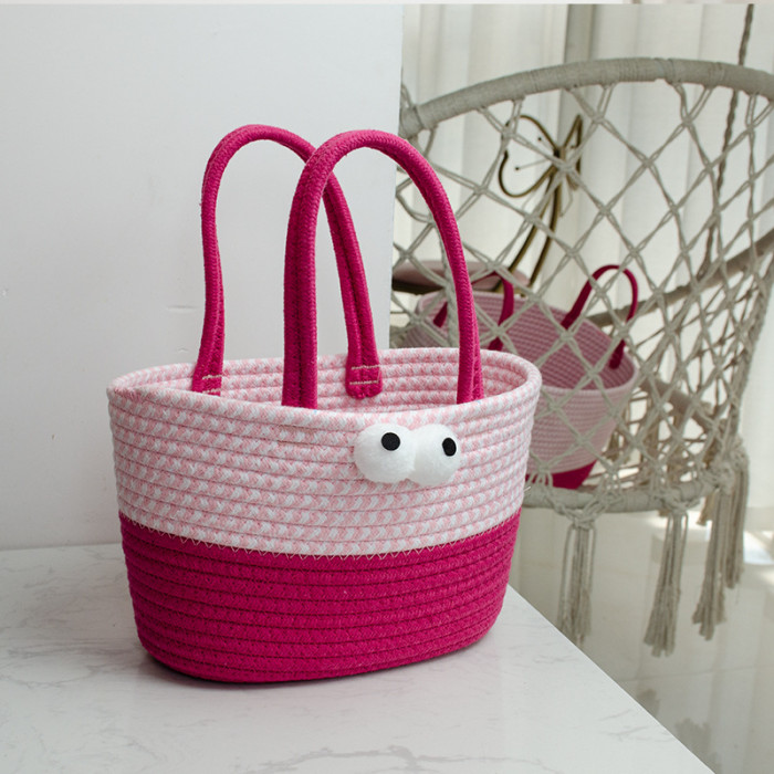 Desktop Storage Basket Cotton Thread Braid Storage Basket Handbag