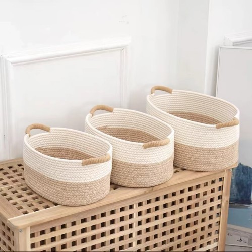 Cotton rope woven storage basket large capacity storage basket household debris children's toys woven storage basket