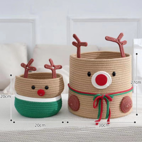 Christmas Reindeer Cotton Rope Woven Storage Basket Large Capacity Home Clothing Storage Basket Elk Christmas Decoration Ornaments