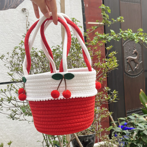 Cotton Rope Braided Hand Storage Basket Cherry Storage Basket Gift Box Hand Bag