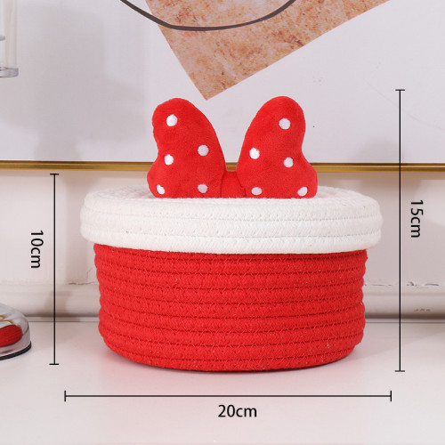 Cotton Rope Woven Storage Basket with Cover  Data Cable Storage Basket with Cover Cute Bedroom Decorations