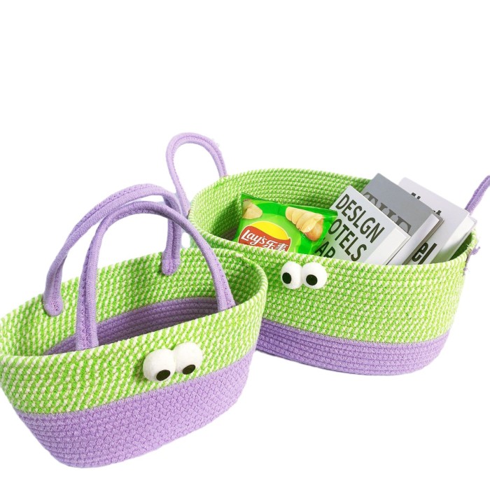 Storage Basket Woven Hand Bag Cotton Thread Storage Basket With Handle