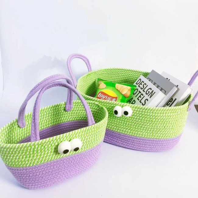 Storage Basket Woven Hand Bag Cotton Thread Storage Basket With Handle