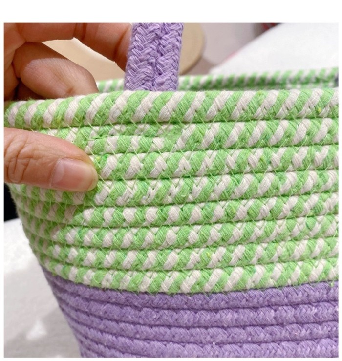 Storage Basket Woven Hand Bag Cotton Thread Storage Basket With Handle