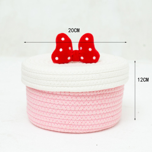 Cotton Rope Woven Storage Basket with Cover  Data Cable Storage Basket with Cover Cute Bedroom Decorations