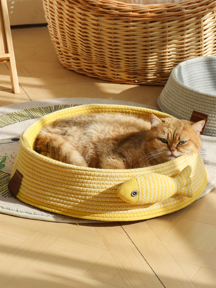Cotton Rope Woven Basket Cat Nest Washable Pet Bed Available for All Seasons