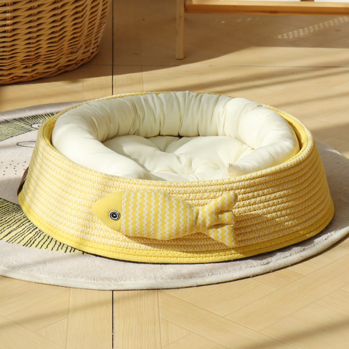 Cotton Rope Woven Basket Cat Nest Washable Pet Bed Available for All Seasons