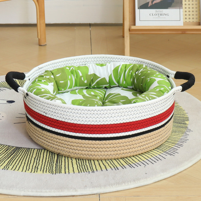 Cotton Rope Woven Basket Cat Nest Summer Cat Bed Scratch Board Washable Pet Supplies