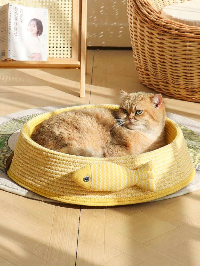 Cotton Rope Woven Basket Cat Nest Washable Pet Bed Available for All Seasons