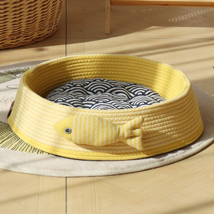 Cotton Rope Woven Basket Cat Nest Washable Pet Bed Available for All Seasons