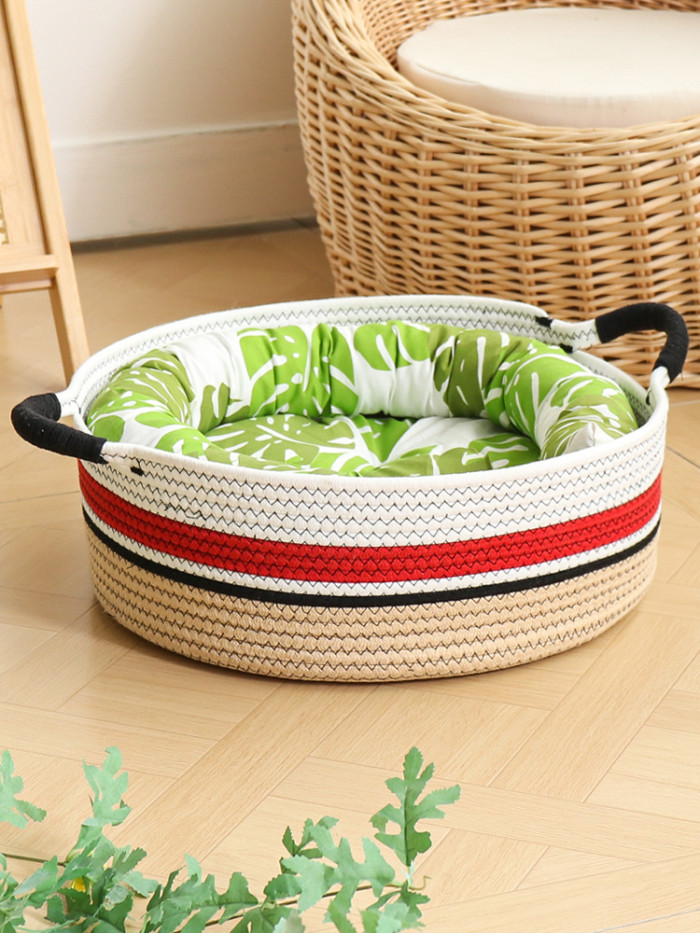 Cotton Rope Woven Basket Cat Nest Summer Cat Bed Scratch Board Washable Pet Supplies