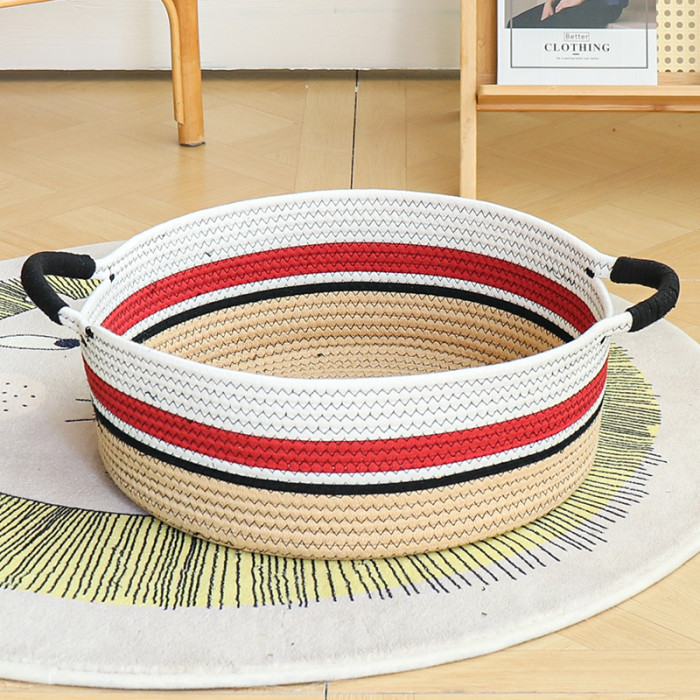 Cotton Rope Woven Basket Cat Nest Summer Cat Bed Scratch Board Washable Pet Supplies
