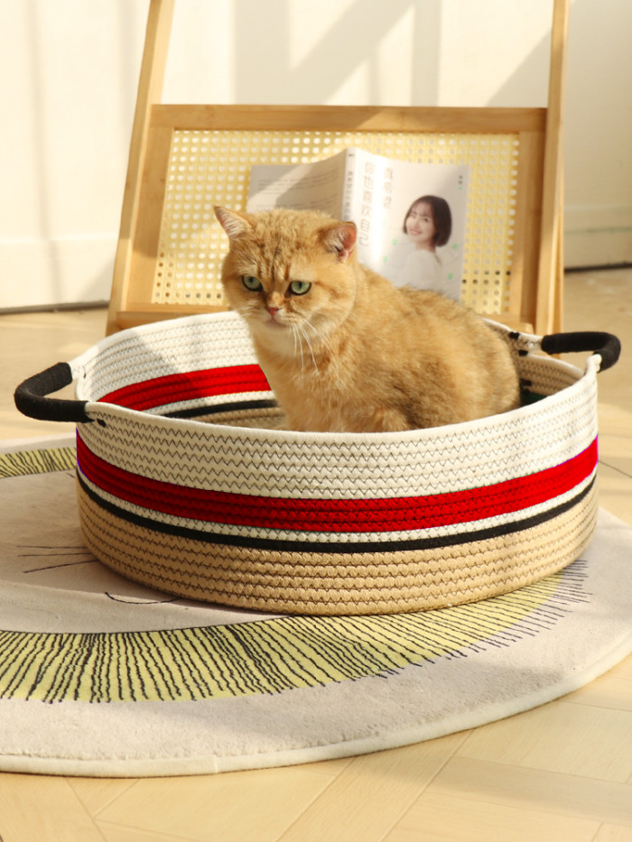 Cotton Rope Woven Basket Cat Nest Summer Cat Bed Scratch Board Washable Pet Supplies