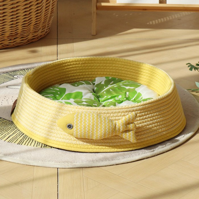 Cotton Rope Woven Basket Cat Nest Washable Pet Bed Available for All Seasons