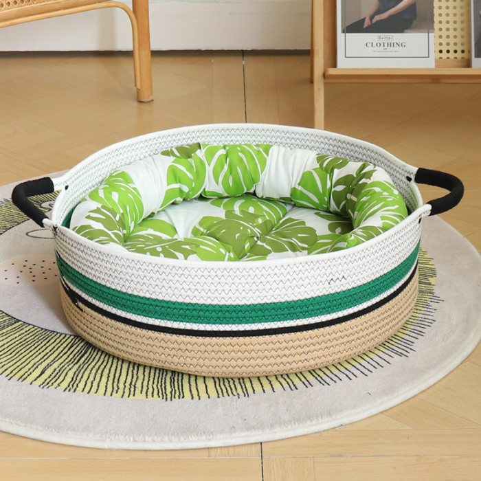 Cotton Rope Woven Basket Cat Nest Summer Cat Bed Scratch Board Washable Pet Supplies