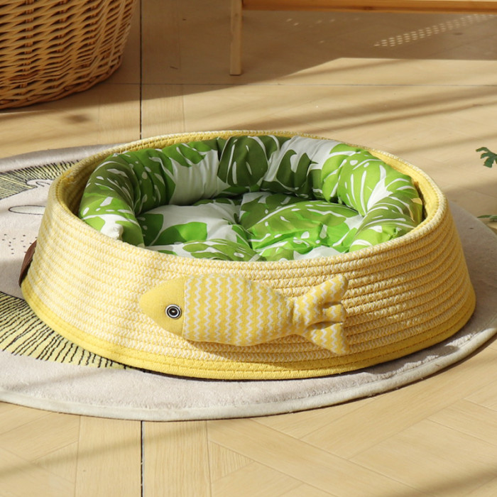 Cotton Rope Woven Basket Cat Nest Washable Pet Bed Available for All Seasons