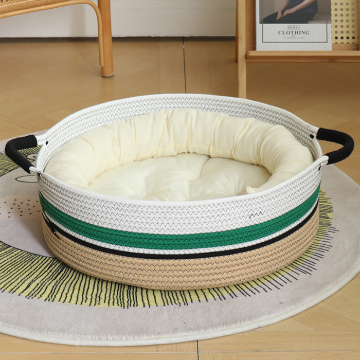 Cotton Rope Woven Basket Cat Nest Summer Cat Bed Scratch Board Washable Pet Supplies