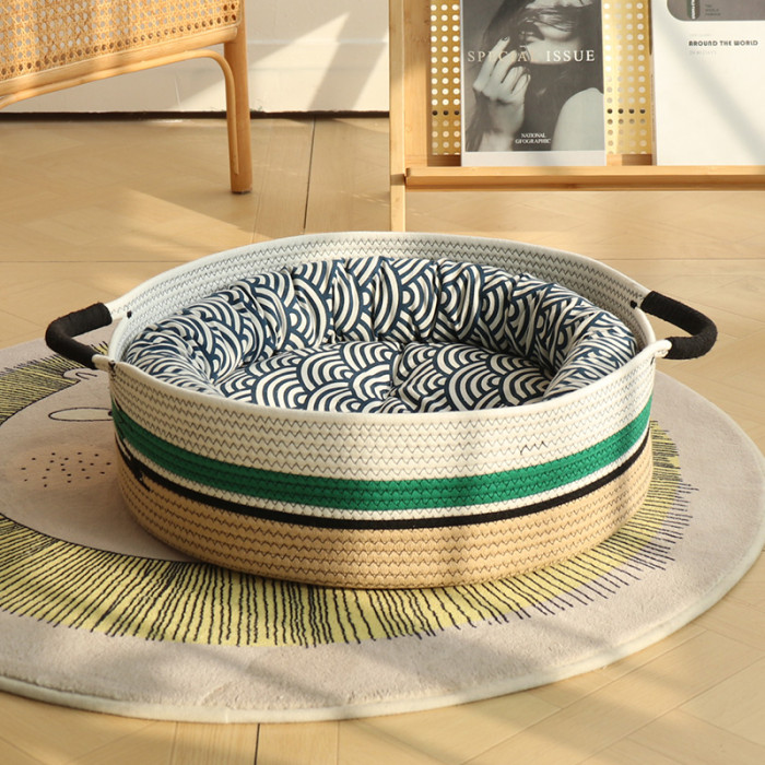 Cotton Rope Woven Basket Cat Nest Summer Cat Bed Scratch Board Washable Pet Supplies