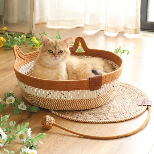Cotton Rope Woven Basket Cat Nests Washable Sleeping Pet Bed