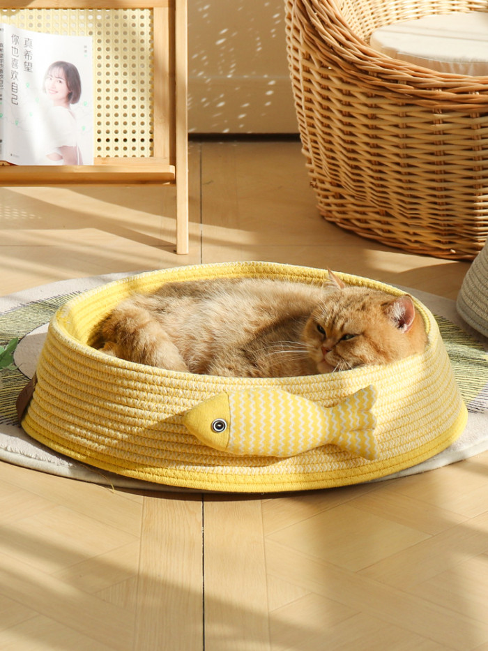 Cotton Rope Woven Basket Cat Nest Washable Pet Bed Available for All Seasons