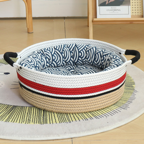 Cotton Rope Woven Basket Cat Nest Summer Cat Bed Scratch Board Washable Pet Supplies