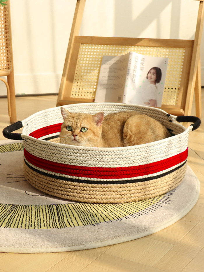 Cotton Rope Woven Basket Cat Nest Summer Cat Bed Scratch Board Washable Pet Supplies