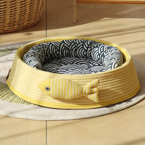 Cotton Rope Woven Basket Cat Nest Washable Pet Bed Available for All Seasons
